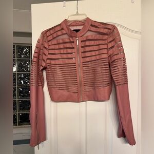 YOKI Mauve Mesh & Faux Leather Cropped Jacket Size M NWT